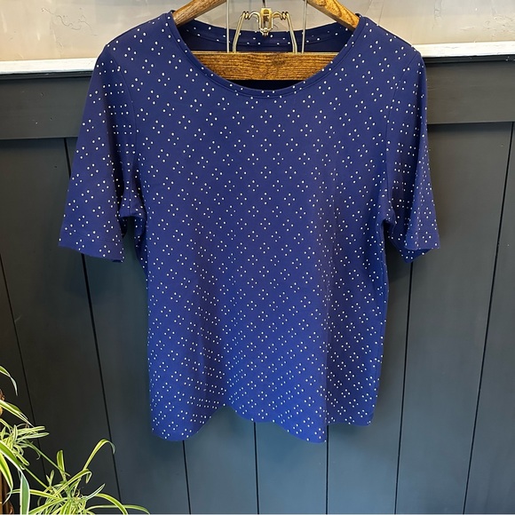 Women's‎ Blue L.L.Bean Jewelneck Tee Elbow-Sleeve Dot Print size XL - Picture 1 of 11